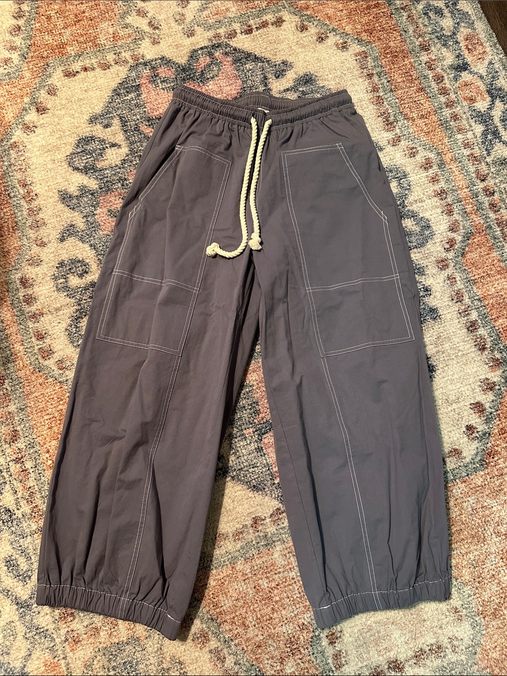 Oddi Cropped Drawstring Utility Pants - Blue Gray Shade